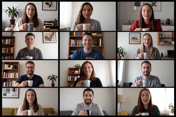Virtual coffee meetup with multiple participants on video chat